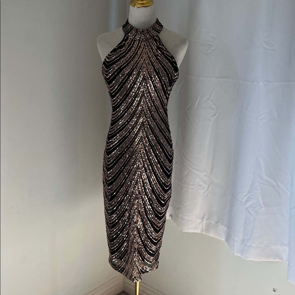Premier Black and Gold Strapless Dress